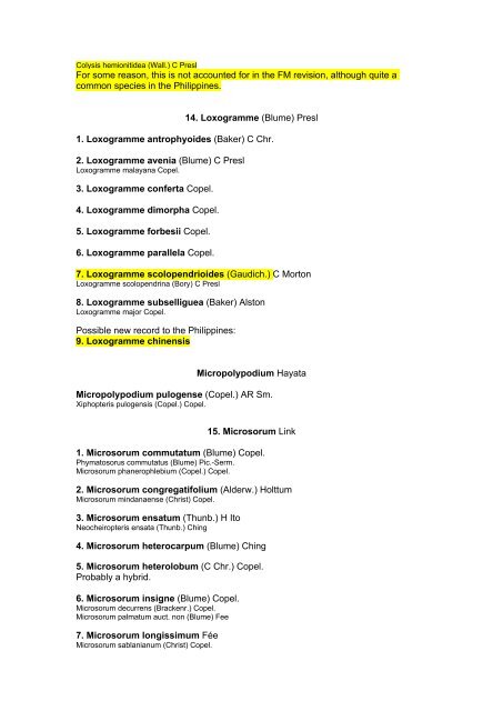 Preliminary Checklist of Philippine Pteridophytes - Co's Digital Flora ...