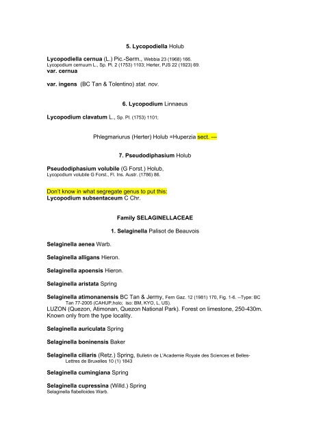 Preliminary Checklist of Philippine Pteridophytes - Co's Digital Flora ...