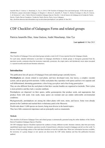 CDF Checklist of Galapagos Ferns and related groups
