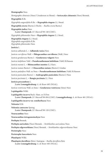 CHECKLIST OF THE VASCULAR PLANTS OF LAO PDR