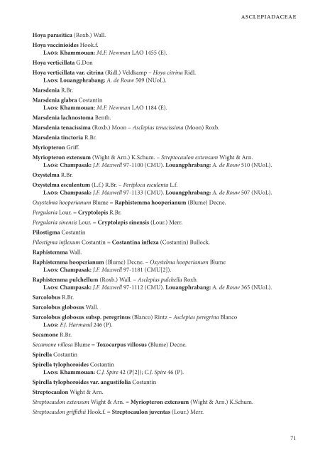 CHECKLIST OF THE VASCULAR PLANTS OF LAO PDR