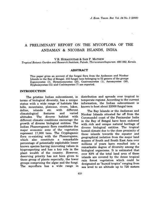 a preliminary report on the mycoflora of the andaman ... - TBGRI