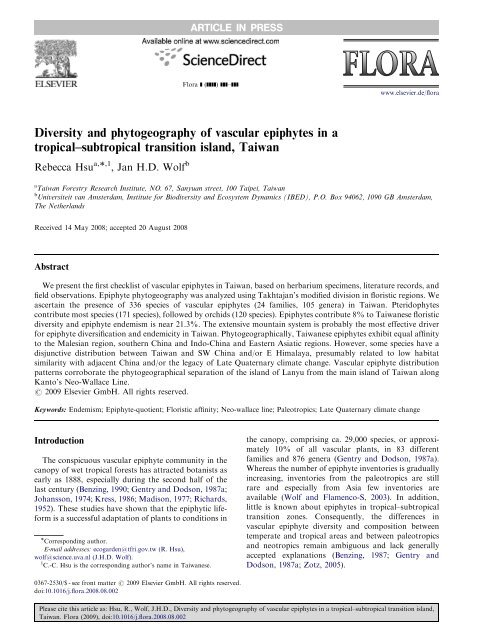 Diversity and phytogeography of vascular epiphytes in a tropical ...
