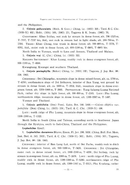 Enumeration of Thai Pteridophytes Collected during 1965-66