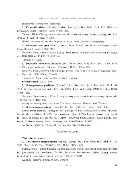 Enumeration of Thai Pteridophytes Collected during 1965-66