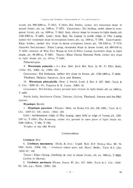 Enumeration of Thai Pteridophytes Collected during 1965-66