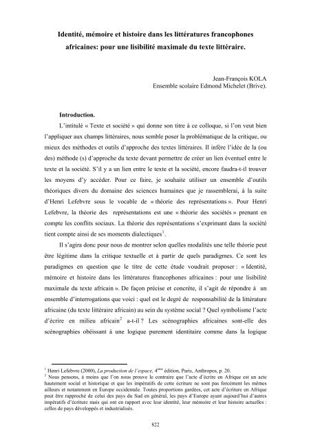 texto y sociedad en las letras francesas y francófonas