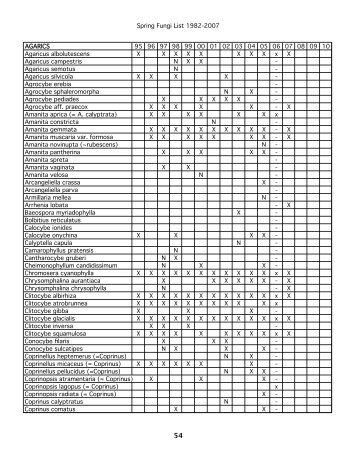 Spring Fungi List 1982-2007 AGARICS 95 96 97 98 99 00 01 02 03 ...