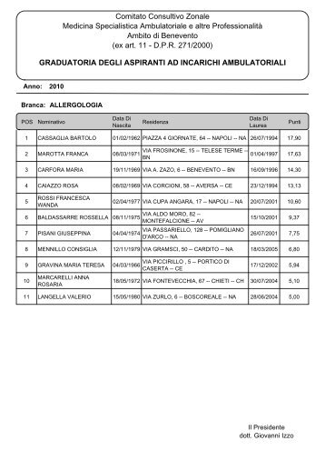 ex Art. 11 – D.P.R. 271/2000 - SUMAI Benevento