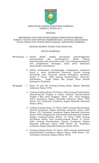 Peraturan Atas Perda Kabupaten Sumbawa No 3 Tahun
