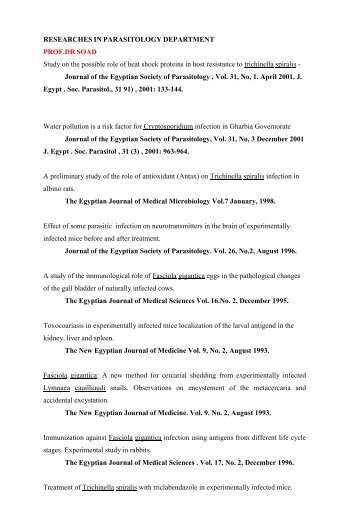 RESEARCHES IN PARASITOLOGY DEPARTMENT