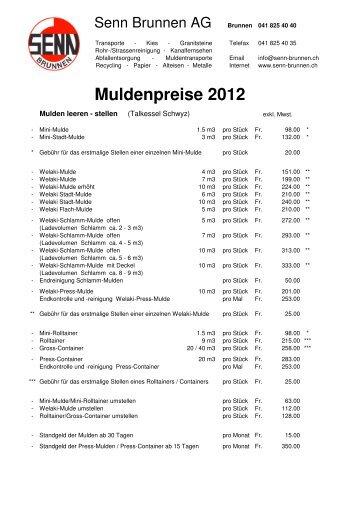 Muldenpreise 2012 - SENN BRUNNEN