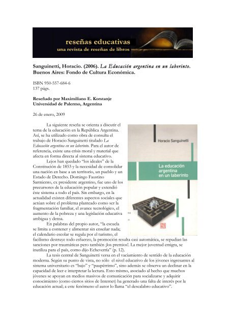Sanguinetti, Horacio. (2006). La Educación ... - Education Review