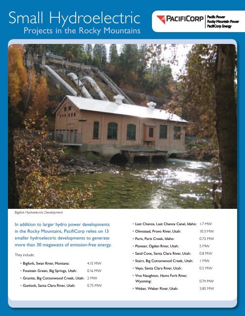 Small Hydroelectric Projects in the Rocky Mountains - PacifiCorp