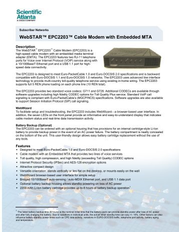 Data Sheet-WebSTAR EPC2203 Cable Modem with Embedded MTA