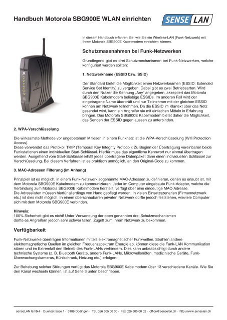 Handbuch Motorola SBG900E WLAN einrichten - senseLAN GmbH