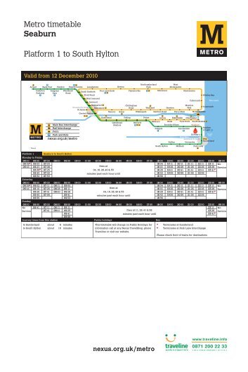 Metro timetable Seaburn Platform 1 to South Hylton - Travel North East