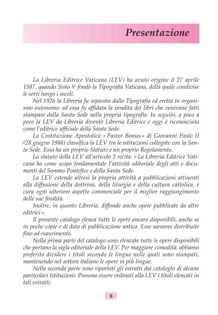 catalogo generale 2006 libreria editrice vaticana - La Santa Sede