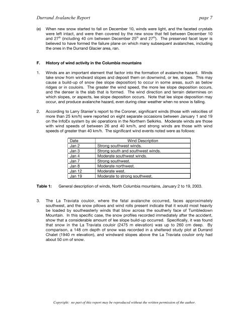 Analysis of the Durrand Glacier Avalanche Accident