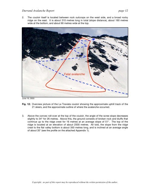 Analysis of the Durrand Glacier Avalanche Accident