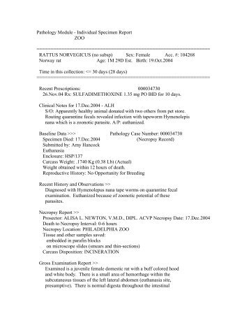 Pathology Module - Individual Specimen Report Nx - ZIMS Project ...