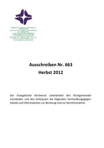 Ausschreiben Nr. 663 Herbst 2012 - Evangelisch-reformierte ...