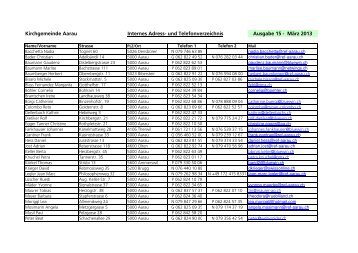 Adressliste Homepage intern - Reformierte Kirchgemeinde Aarau