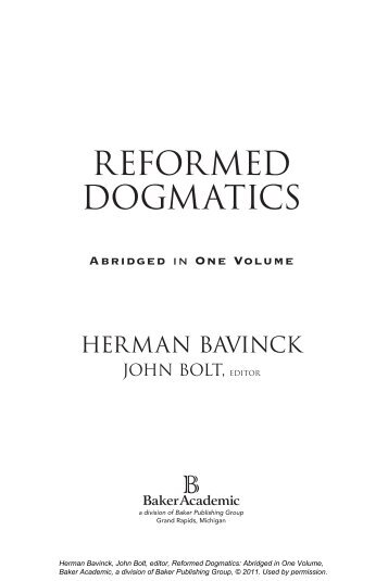 RefoRmed dogmatics - Monergism Books