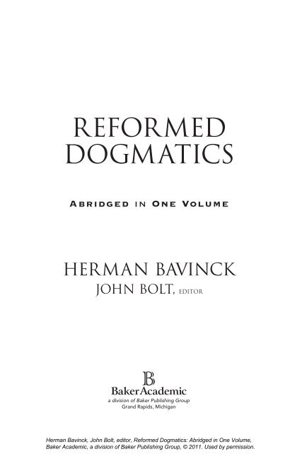 RefoRmed dogmatics - Monergism Books