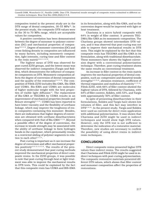 Diametral tensile strength of composite resins submitted to different ...