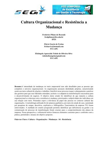 Cultura Organizacional e Resistência a Mudança - aedb