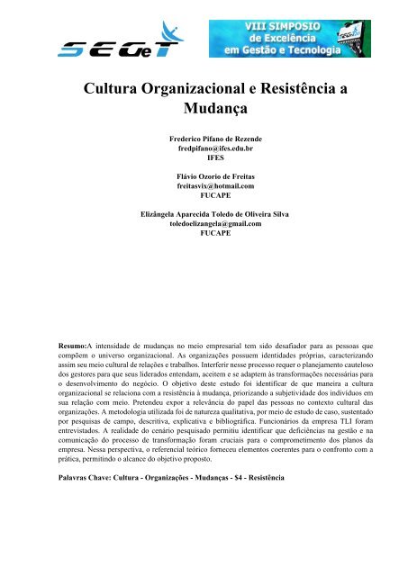 Cultura Organizacional e Resistência a Mudança - aedb