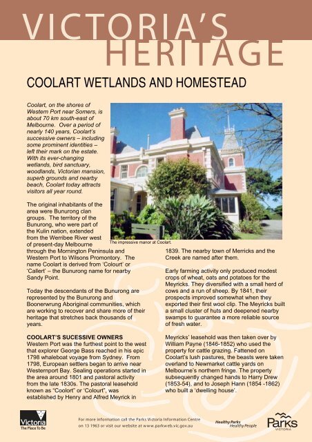 Coolart Wetlands and Homestead Heritage Note - Parks Victoria