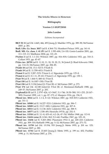 The Scholia Minora in Homerum: Bibliography Version 2.1 (01/07 ...