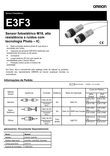 Sensor fotoelétrico M18, alta resistência a ruídos com ... - OMRON