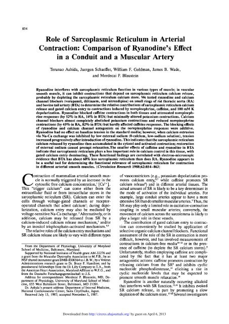 Role of Sarcoplasmic Reticulum in Arterial Contraction: Comparison ...