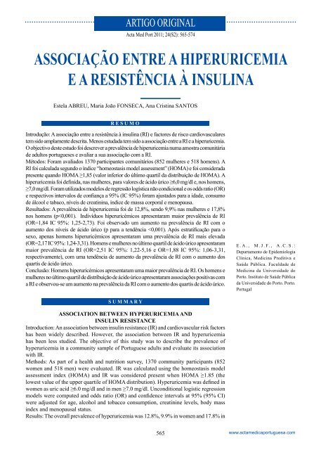 associação entre a hiperuricemia ea resistência à insulina