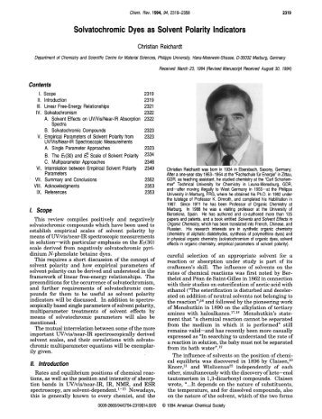 Solvatochromic Dyes as Solvent Polarity Indicators - University of ...