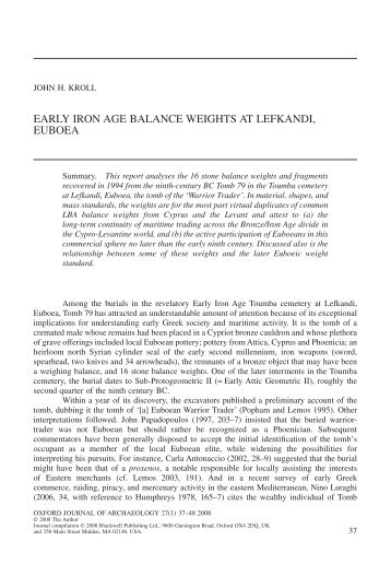 Early Iron Age balance weights at Lefkandi, Euboea