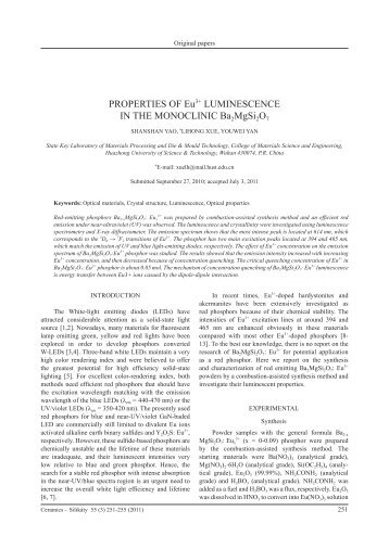 PROPERTIES OF Eu3+ LUMINESCENCE IN ... - Ceramics-Silikaty