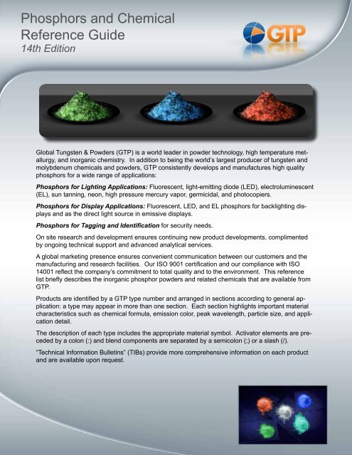 Phosphors and Chemical Reference Guide