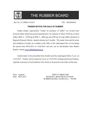 to download TENDER NOTICE FOR SALE - Rubber Board