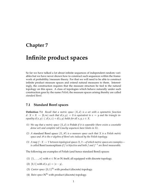 Chapter 7 Infinite product spaces