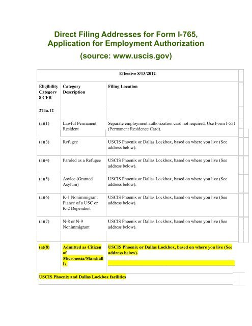 I765 filing address