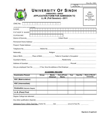 Download Application Form - University of Sindh