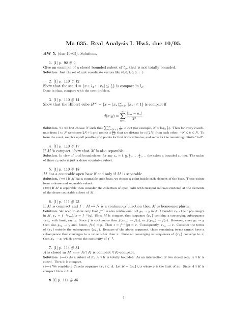 Ma 635. Real Analysis I. Hw5, due 10/05.