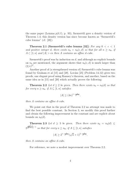 Extremal problems for affine cubes of integers - University of Manitoba