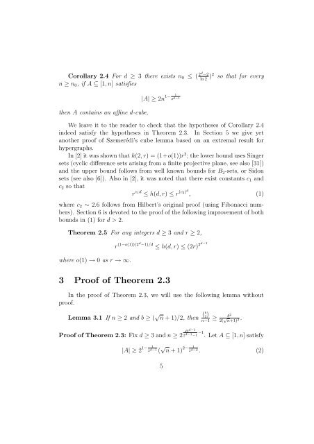 Extremal problems for affine cubes of integers - University of Manitoba