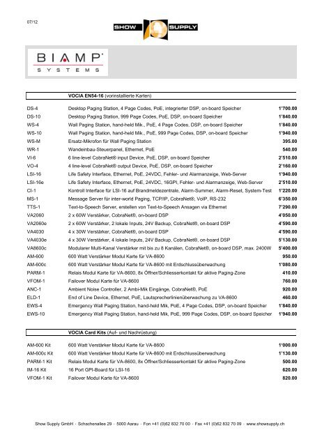 Biamp Systems Preisliste (pdf) - Show Supply