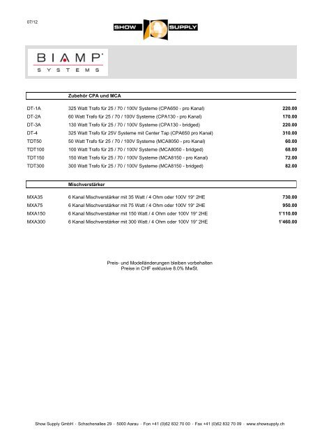 Biamp Systems Preisliste (pdf) - Show Supply